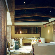 NATIONWIDE ARENA Ohio USA, 2001 - Production, painting and installation on site of false wooden beams in plaster, false bricks, false stones, a clock and a map painting