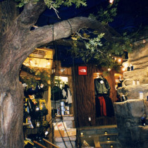 BOUTIQUE EXPLORE Mont-Tremblant, 1999 - Trees sculpture (3), water basin sculpture and stamped cement floor