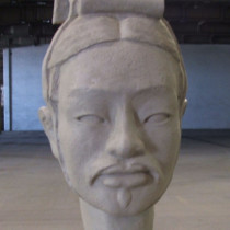 13 head models sculpted in clay, casted in plaster, assembled according to their position in the army distinguished by the headgears.