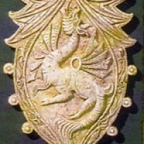 Bouclier Dragon 1995 - Sculpture en plasticine, moulée et produite en plâtre pour reproduction commerciale