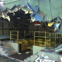 WHITE HOUSE BUNKER destroyed by Magneto - Aftermath - The torn metal effects are acheived with different techniques using rigid and flexible urethanes.